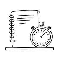 A timer sitting beside a lab notebook on a counter vector