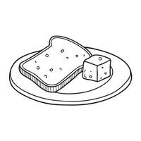 A toast slice beside a cheese cube on a lunch plate vector