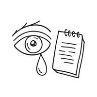 A tear dripping from a blinking eye beside a note vector