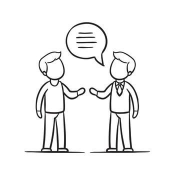 A talk symbol floating between two standing figures vector