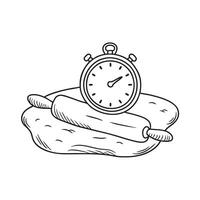 A timer resting beside a rolling pin on a floured table vector