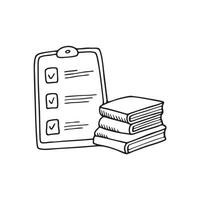 A task chart beside a stack of books vector