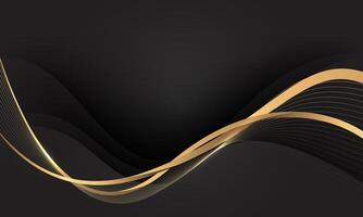 Abstract gold black ribbon curve wave overlap on grey luxury background vector