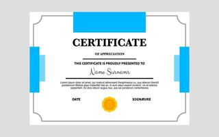 Blue and white generic certificate of appreciation template. vector