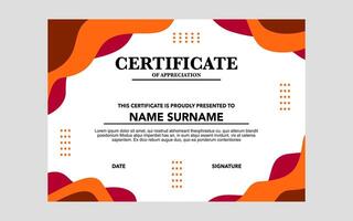 Certificate of appreciation with an orange red and brown design. vector