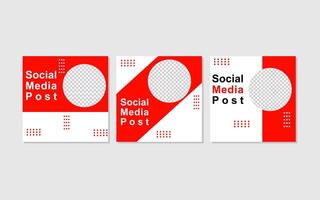 Social media posts featuring three red and white design templates. vector