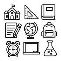 Collection of school icons, black color on white background. vector
