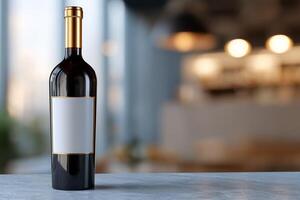 Red wine bottle on a table photo