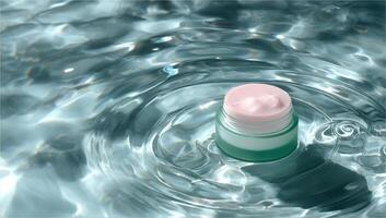 Cream jar floats on rippled water photo
