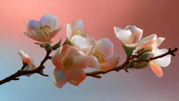 Delicate peach blossoms on a branch, soft pastel colors photo