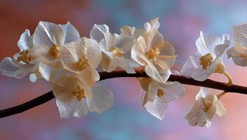 A branch with white flowers on it photo