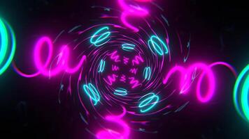 Pink and Cyan Neon Spirals Reverse Tunnel Background VJ Loop in 4K video
