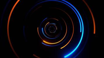 Orange and Blue Neon Circles in Mirror Tunnel Background VJ Loop in 4K video