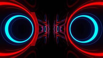 Red and Blue Neon Flashing Rings in Reverse Tunnel Background VJ Loop in 4K video