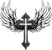 Ornate Wings with Cross Illustration for Religious and Artistic Use vector