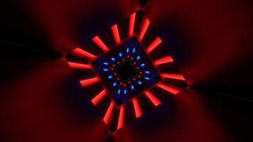 Red and Blue Neon Square Lines Reverse Tunnel Background VJ Loop in 4K video