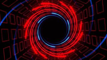 Red and Blue Neon Spiral in Hexagonal Tunnel Background VJ Loop in 4K video
