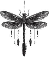 Elegant Dragonfly Illustration with Detailed Patterns and Hanging Elements vector