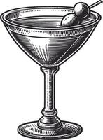 Vintage Illustration of a Classic Martini Glass with Olives vector