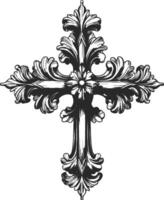 Ornate Vintage Cross Design in Black and White Illustration vector