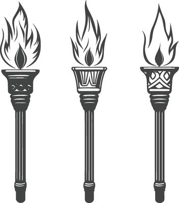 Vintage Torch Illustrations with Flame Design for Unique Art Projects