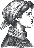 Detailed Vintage Illustration of a Woman in Profile with Headscarf vector