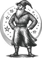 Vintage Wizard Illustration with Stars and Magical Elements in Style vector