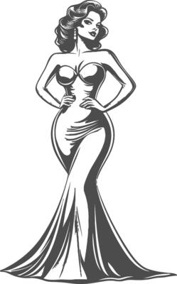 Elegant Woman in Long Dress - Vintage Style Illustration