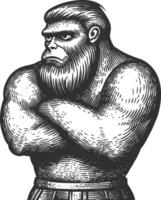Fierce Candid Illustration of a Muscular Gorilla with a Serious Expression vector