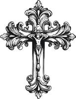 Ornate Cross Illustration with Intricate Flourishes and Details vector