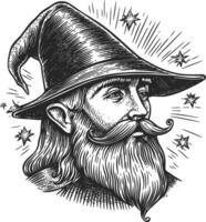 Vintage Wizard Illustration with Detailed Features and Magical Elements vector