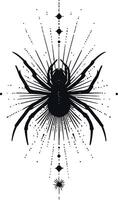 Intricate Black Spider Illustration with Radiating Patterns and Shapes vector