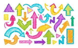 Collection of Colorful Hand Drawn Arrows Up, Down, Left, Right, and More vector