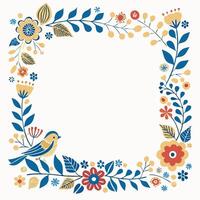 Floral Frame with Bird Square Border Design vector