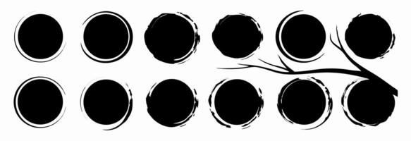 Black Ink Circles and Branch Graphic Design Elements vector