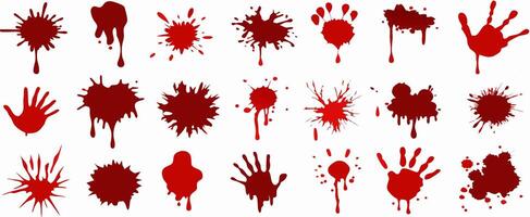 Blood Splatter Collection Red Blood Splashes and Handprints vector