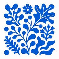 Blue Floral Design, Abstract Botanical Illustration, Modern Plant Pattern vector