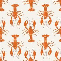 Seamless Pattern Orange Lobster Design, Seafood Repeat Texture vector