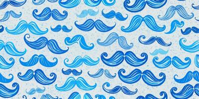 Blue Mustache Pattern Background Watercolor Style vector