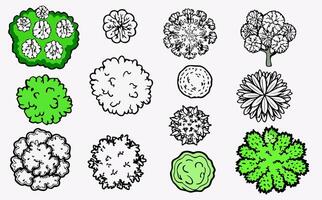 Top View Collection of Green and Black Trees and Shrubs vector