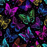 Neon Rainbow Butterfly Pattern Seamless Print vector