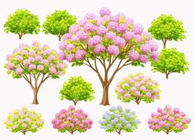 Pink and Green Hydrangea Trees and BushesSpring Garden Illustration vector