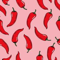 Red Chili Peppers Seamless Pattern on Pink Background vector