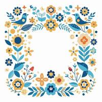 Floral Frame with Birds Square Border Design vector