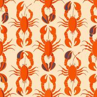 Seamless Pattern Orange Crabs on Beige Background vector