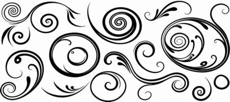 Swirls, Spirals and Flourishes Black and White Design Elements vector