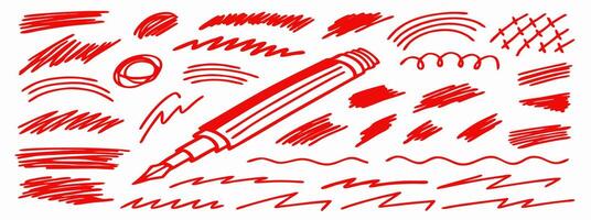 Red Marker Pen Strokes and Scribbles Hand Drawn Design Elements vector