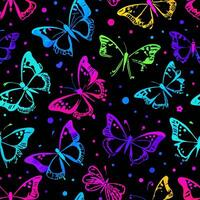 Rainbow Butterfly Pattern on Black Background vector
