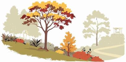 Autumn Landscape Colorful Trees and Park Path vector