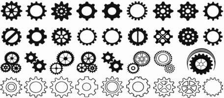 Collection of Black and White Gear Icons Cogwheel Graphics vector